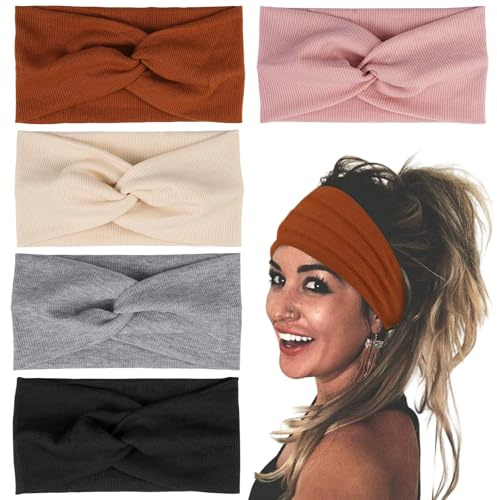 5 Stück Dünn Yoga Headbands, Solid Farbe Elastisch Haarband Damen Baumwolle Stirnband Sommer, Schweiß Weich Antirutsch Stirnbänder Für Damenhaar Kosmetik Workout Laufen Radfahren Fitness Gym