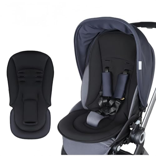 Baumwolle Sitzauflage, doppelseitig & ganzjährig, universal für 99% aller Kinderwagen & Buggys. Hautfreundlich, atmungsaktiv, weich und maschinenwaschbar, mit stabiler Rückenstütze(Schwarz)
