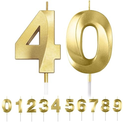 HattusaShield Number 40 Candle, Gold Birthday Candles for Cake, Diamond 3D Candles, Cake Topper Decorations for Birthday Party Wedding and Party Anniversary