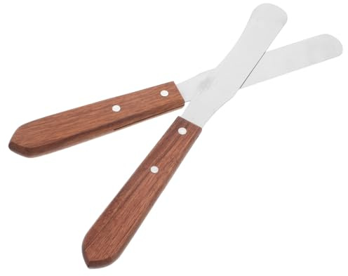 HOMSFOU Spatule à Cire en Acier Inoxydable Incurvée et Droite avec Manche en Bois pour Épilation Précise des Zones Sensibles, Pratique pour Usage Salon et Domicile