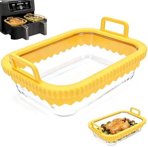 Fuente Airfryer para freidora de aire caliente Ninja AF400EU/DZ400EU/AF500EU y COSORI 2 cámaras, recipiente de cristal, accesorios con anillo de silicona extraíble, sin BPA, apto para lavavajillas
