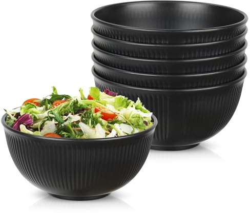 Müslischalen 6 Stück Dessertschalen Plastik Leichtgewicht Schüsselsets Suppen Cerealienschalen, Wiederverwendbar Bowl Snack Pasta Salat Obst Ramen Küche Picknickschale Grillpartys Rührschüsse -Schwarz