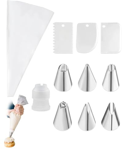 YIPFEN Set de Manga Pastelera de 12 Pulgadas (6 Boquillas de Acero Inoxidable + 1 Decorador de Pasteles + 3 Espátulas) Manga Reutilizable Profesional para Decorar Pasteles, Galletas y Cupcakes