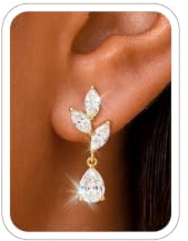 ZOERAY Guldörhängen silver 925 hängande för kvinnor pärlörhängen med zirkon vattentät 18K guldpläterade droppar örhängen allergivänliga glitter örhängen modesmycke brudsmycke present för kvinnor