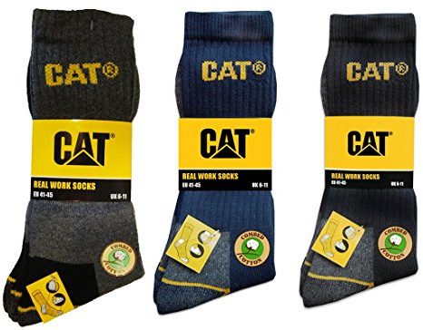 Caterpillar herr real work strumpor, 6 par (3 svarta + 3 blåa), 41-45 EU