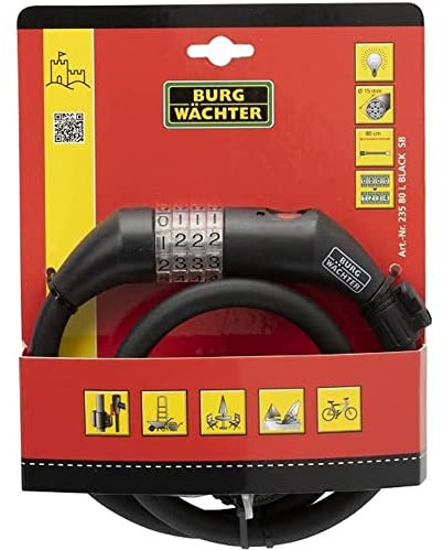 BURG-WÄCHTER Fahrradschloss, Zahlenschloss mit Halterung, Stahlseilschloss ohne Schlüssel, 80 cm lang, Ø 15 mm, 235 80 L, Schwarz