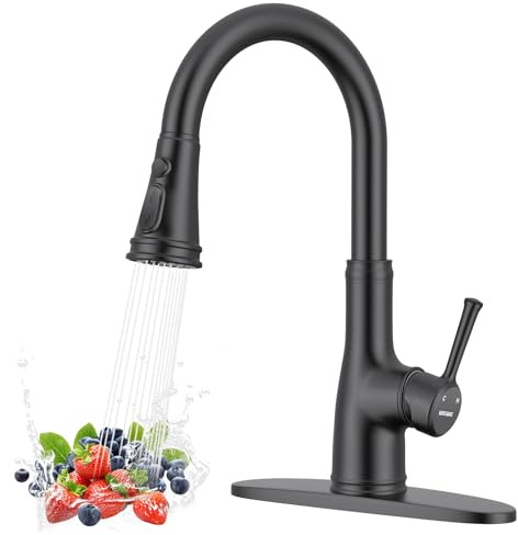 WEWE Vintage Kitchen Faucet with Pull Down Sprayer, Stainless Steel 1 or 3 Hole High Arc Single Handle Antique Sink Faucet for Classic Modern Ktichen, Matte Black Bar & Prep Sinks