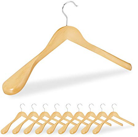 Relaxdays Anzug Kleiderbügel, 10er Set, breite Schulter, 360° drehbarer Haken, Kostüm, Jacken, Holzkleiderbügel, natur