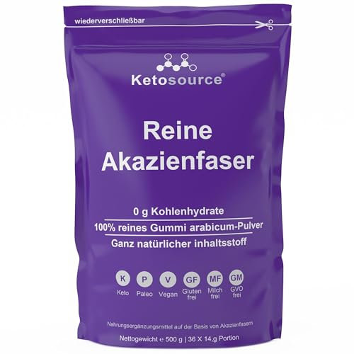 Fibra de Acacia Pura | 0 g de carbohidratos | cero calorías | Apoya el ayuno y la dieta cetogénica | Suplemento dietético prebiótico con fibra soluble | Sin aditivos | Bolsa de 500g | Ketosource®