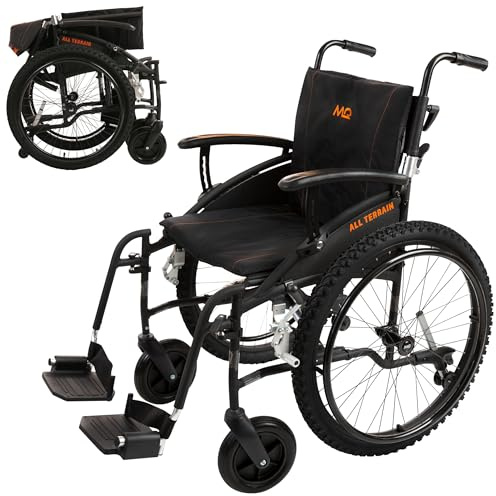 MobiQuip All Terrain Wheelchair, Black - Self-Propelled - 12.5kg, 16 Seat | Adults, Lightweight, Aluminium Frame, Easy-Fold, Quick Release 24 Sports Wheels, Pneumatic Tyres, Customisable Support