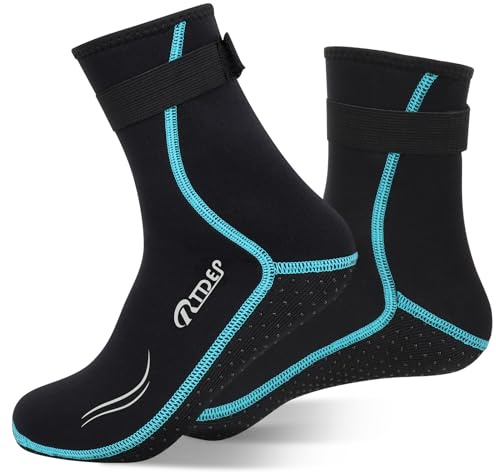 Rtdep Neoprensocken, Schwimmsocken für Damen und Herren, rutschfeste Neoprenanzugsocken, 3 mm, Strand-Neoprenanzug-Stiefel zum Tauchen, Schnorcheln, Segeln, blau, XX-Large