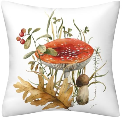 DILOXNSU Cushion Covers Hand Painted Herbs Leaves and Mushrooms Pillow Cover 45 x 45 cm Home Decorations Vintage Style Cushions for Livingroom Couch Sofa Decor Throw Pillow Case 18x18