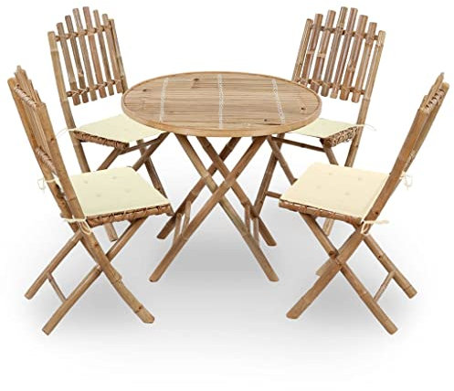 ULUYYUC Patio-Esszimmer-Set Bistro-Set Bar-Set für die Terrasse5-tlg. Garten-Essgruppe mit Kissen Klappbar Bambusgeeignet für Gärten, Hinterhöfe, Balkone
