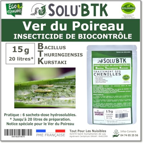 SoluBTK - Ver du Poireau 15 g Bacillus thuringiensis - Insecticide Utilisable en Agriculture Biologique