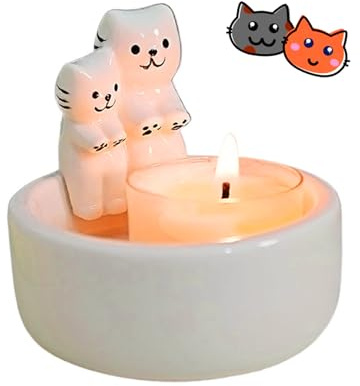 Onlvmyur Portacandele Gatto,Coppia di Gatti Candelieri Portacandele Gatto Che Si Riscalda Ceramica Gattino Cartoon Tea Light Candle Holders Regali per gli Amanti dei Gatti