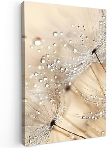 MuchoWow© Bild auf Leinwand Schlafzimmer Bilder Badezimmer Wand Deko | 60x90 cm - Wohnzimmer Modern Wanddeko Bilderwand Geschenk Pusteblume - Abstrakt - Natur - Beige
