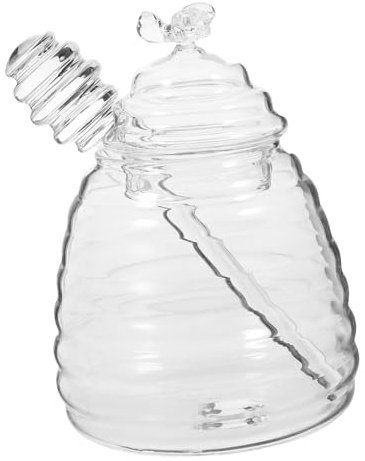 BESPORTBLE 1 Set Honey Dipper and Jar Set with Airtight Lid Transparent Glass Honey Pot with Mixing Stick for Kitchen Storage for Home Use