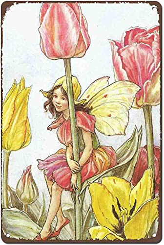 Cartel vintage de metal y aluminio con texto El hada de los tulipanes, 30 x 40 cm, para decoración de pared