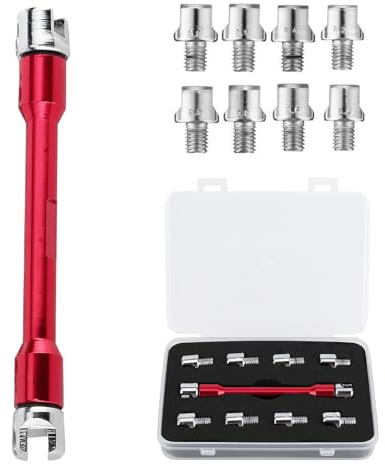 Jwthee Motorcycle Spoke Wrench, Spoke Torque Wrench Motorcycle Repair Tool Spanner Set with Universal 10 Size Interchangeable Heads (Red)