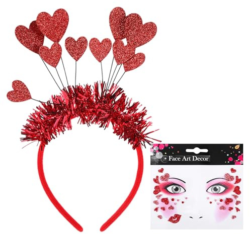 Herz Haarreif Karneval Haarschmuck mit Gesicht Sticker für Amor Kostüm Damen, Karneval Kostüm Haarreifen Damen Haarreif Herzen als Karnevalskostüm, Kopfschmuck, Carnival Costume, Halloween Geburtstag