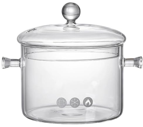 Glaspotte 1, 5 l/50 Unzen klarer Such -Pot -Potpourri mit Deckel und Handles Hitzebeständiges Glaskochgeschirr zum Kochen, Suppe, Milch, Tee