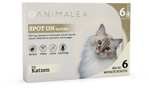 Neue Formel Spot On Natürlicher Zeckenschutz für Katzen bis zu 6 Monate Schutz [6 x Pipetten] - Für Katzen Ab 3 Monate Geeignet - Repellent Gegen Zecken, Flöhe, Läuse und Mücken - Sofortige Wirkung