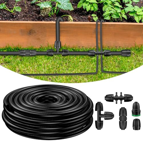 Pawfly 15 m Tuyau d'irrigation goutte à goutte 12,7 mm, conduite principale flexible PVC avec 5 raccords barbelés pour système d'arrosage jardin