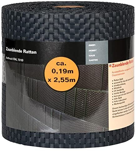 NOOR Sichtschutzstreifen RATTAN für Doppelstabmattenzaun - Sichtschutzfolie anthrazit 0,19x2,55 m - winddurchlässige Zaunblende 830 g/m² - wetterfest & UV-beständig aus 100% PVC-Polyrattan
