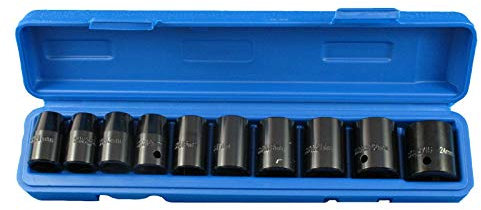 Dapetz ® Deep Impact Socket Set, 10Pcs 1/2 Drive Impact Deep Socket Set, 10-24mm Impact Wrench Socket Set, with Socket Adapter Extension Bit and Plastic Storage Box, for Home Car Repair
