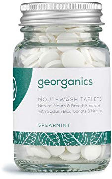 Georganics Organic Mouthwash Tablets - 180 Tablets - 3 Month Supply - Organic Spearmint Flavour - for Bad Breath - SLS, Glycerine & Fluoride Free - Certified Cosmos Natural, Vegan & Cruelty Free