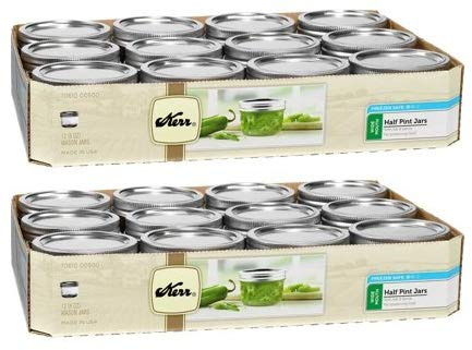 Kerr Wide Mouth Half-Pint Glass Mason Jars with Lids and Bands, 8 oz, 12 Count (Pack of 2)