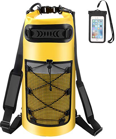 ALEENUN wasserdichte Tasche mit Handy-Tasche und langem verstellbarem Gurt für Outdoor-Aktivitäten und Wassersport, Camping, 10 l/20 l/30 l, gelb, 20 l, traditionell, gelb, (20L) UK, Traditionell