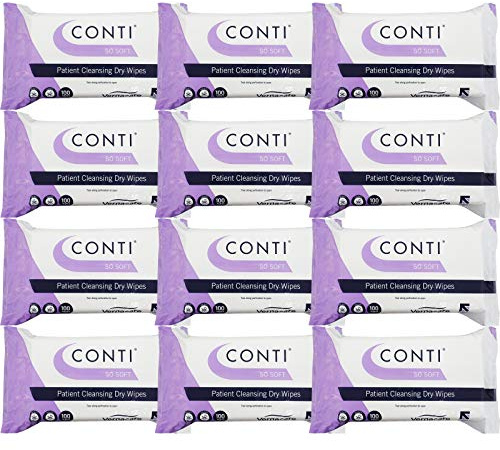 Conti So Soft – Patientrengöring torra våtservetter, extra bomull tyngre våtservetter, perfekt för känslig ömtålig hud, torkstorlek 32 cm x 30 cm, 100 servetter per förpackning – 12-pack
