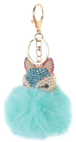 Räv nyckelring borr strass hänge pompon dekoration hängande nyckelring kristall för plånbok, Grön,