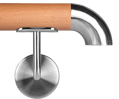 Buche Holzhandlauf 220cm, inkl. 3 Halter Holz Treppen Geländer Handlauf Endstück: gebogen flach