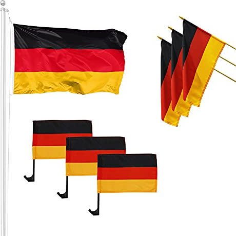 Vispronet Fanpaket aus Deutschlandfahne, 3 Autofahnen & 3 Kleinfahnen - Fanartikel für Fußball