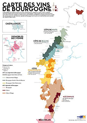 The Wine Galaxy Mappa stampata dei vini della Borgogna (Formato Standard 50x70cm) | Poster Murale | Poster con mappa del vigneto di Borgogna Per Soggiorno