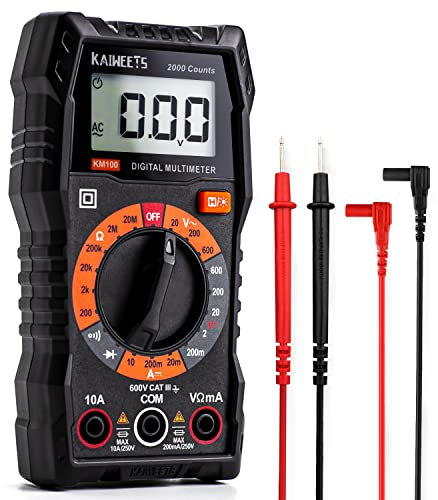 KAIWEETS Digital Multimeter, DC AC Voltmeter, Ohm Volt Amp Test Meter and Continuity Test Diode Voltage Tester for Household Outlet, Automotive Battery Test (Anti-Burn with Double Fuses)