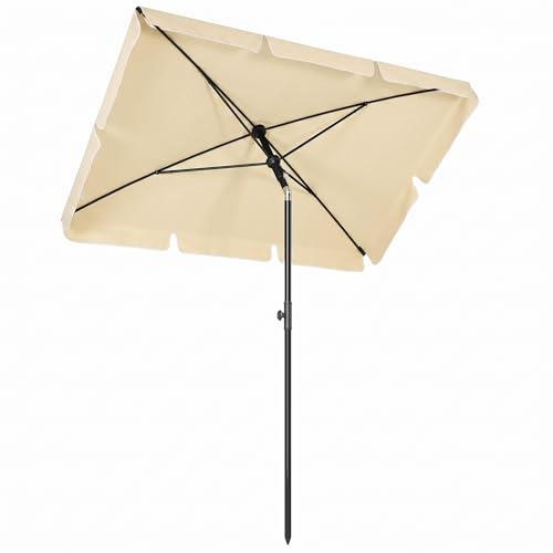 Outsunny 2 x 1.3m Garden Parasol Umbrella, Outdoor Market Table Umbrella with Ruffles & Aluminium Pole, Rectangular Tilting Parasol Sun Shade Canopy, Beige