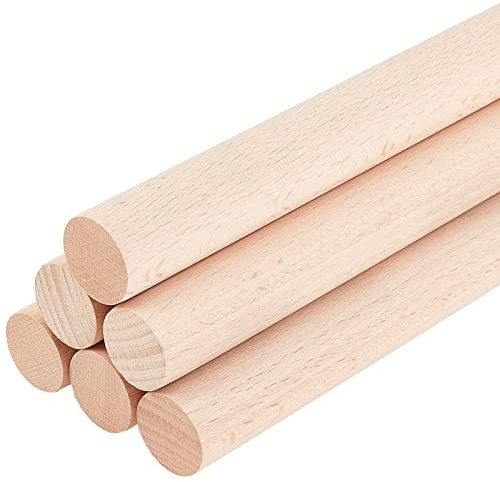 OLYCRAFT 6Pcs Dowel Rods Wood Sticks 2.5×30cm Beech Wood Sticks Unfinished Dowel Round Wooden Craft Sticks for DIY Projects Crafting Wooden Craft Sticks Carpenters