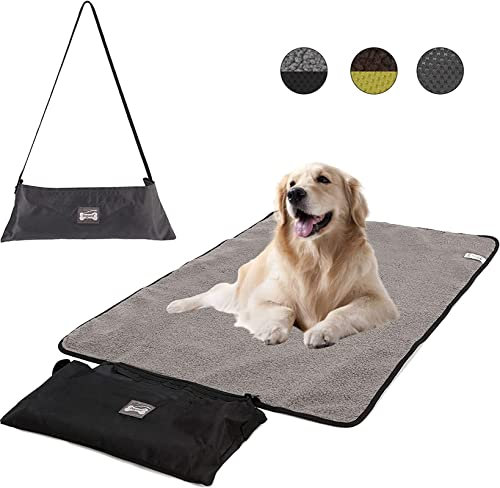 Bibykivn Hundedecke,Faltbare Haustierdecke,wasserdichte Hundematte für draußen,100 x 70 cm,mit Tragetasche für Hunde,Reisedecke für Hunde Katzen,Haustiere Picknickdecke(Schwarz - Flaumig)