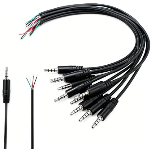 VISSQH 10Pcs 3,5mm Klinkenbuchse, Klinkenstecker 3.5mm TRRS 4pol Audio stecker zum löten 3.5mm mini Stereo Klinkenstecker Cable for Repairing Audio Kopfhörer Cables(30 cm)