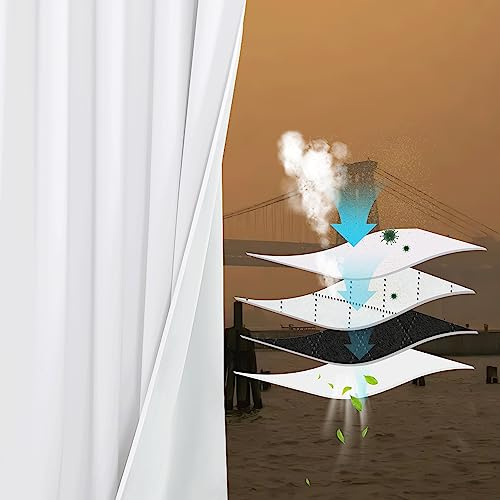 NICETOWN Dust Isolate Sound Barrier 100% Blackout Divider Curtains 84 inches Long, Non-Oily Particle, Noise, Cold & Cold Blocking Drapes Multiple Protection for Nursery/Daytime Sleep (White, 2 PCs)