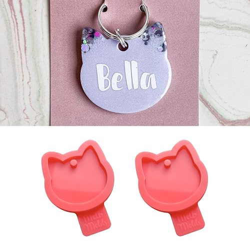 MelbMolds - Moules en silicone pour résine époxy en forme de tête de chat - 2 pièces - Créez des porte-clés, des étiquettes pour animaux de compagnie (chat), des pendentifs de chaton et des bijoux DIY