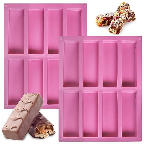 aghoer 2 Stück Müsliriegel Form Silikon, Schokoladenriegel Form,Rosa 27 x 21.5 cm Energie Getreide Riegel Form, für Muffin, Cornbrot, Käsekuchen, Pudding, Kuchen und Seife
