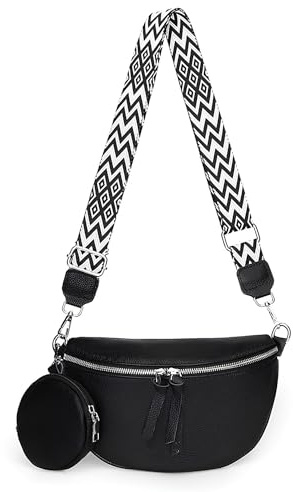 Damen Schwarz Stylisch Brusttasche, Damen Stylisch Crossbody Bag, Damen Breiter Gurt Handtasche, Damen Umhängetasche, Schwarz Umhängetasche, Bauchtasche, Breitem Schultergurt Mit Klein Geldbörse