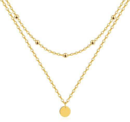 Mesovor Gold Schichtige Halsketten für Damen, 18 Karat Vergoldete Halskette mit Scheiben Anhänger | Münze Diamant Ketten Schmuck Geschenke (Korn)