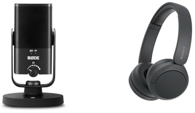 RØDE NT-USB Mini Versatile Studio-quality Condenser USB Microphone with Free Software for Podcasting & Sony WH-CH520 Wireless Bluetooth Headphones - up to 50 Hours Battery Life with Quick Charge
