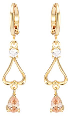 Bishilin Ohrhänger Vergoldet Damen, Ohrringe Hängend Herz mit Gelb Tropfen Zirkonia Gold Ohrringe Jugendstil Modeschmuck