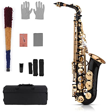 summina Eb Alto Saxophone Sax Brass Lacquered Gold 82Z Key Type Woodwind Instrument with Padded Carry Case Gloves Cleaning Cloth Brush Sax Straps Reeds